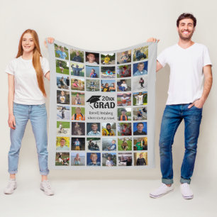 Afstuderen 44 Foto Collage Name en School Gray Fleece Deken
