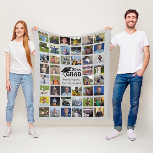 Afstuderen 44 Foto Collage Name en School Gray Fleece Deken (In situ)