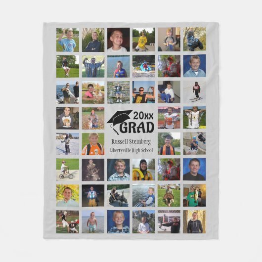 Afstuderen 44 Foto Collage Name en School Gray Fleece Deken (Voorkant)