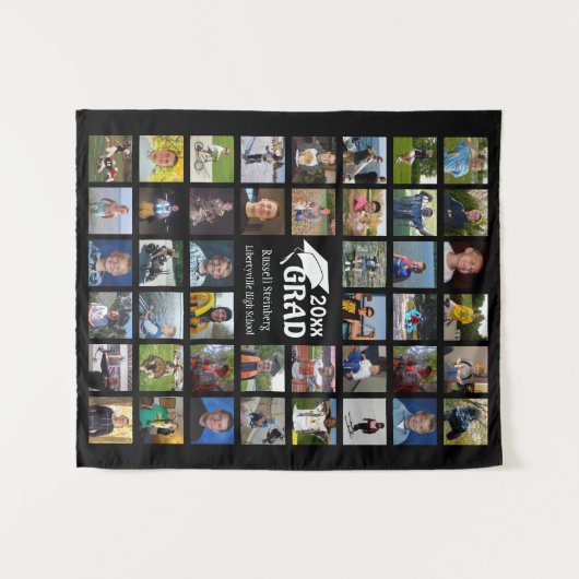 Afstuderen 44 Fotocollage Naam School Zwart Wandkleed (Voorkant (horizontaal))
