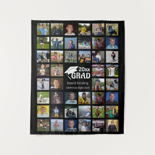 Afstuderen 44 Fotocollage Naam School Zwart Wandkleed (Voorkant)