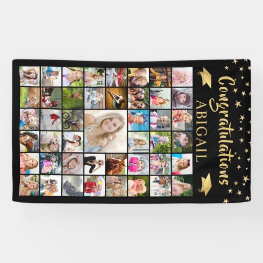 Afstuderen 45 Foto Collage Black Gold Spandoek (Horizontaal)