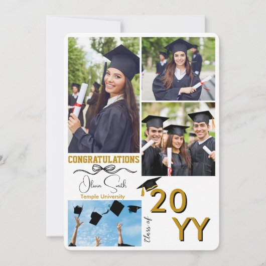 Afstuderen 4 Aangepaste foto's, Afstuderen, Goud & Feestdagenkaart (Voorkant)