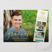 Afstuderen 4 Foto Collage Gold Foil kondiging Folie Uitnodiging (Voorkant)