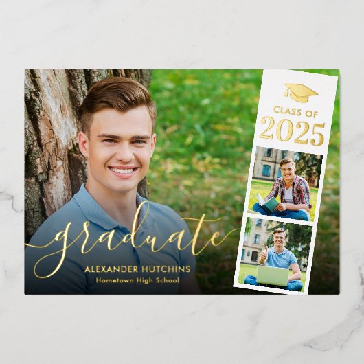 Afstuderen 4 Foto Collage Gold Foil kondiging Folie Uitnodiging (Voorkant)