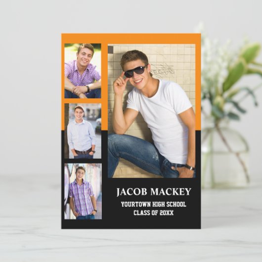Afstuderen 4 Foto Collage Oranje Black Aankondiging (Staand voorkant)