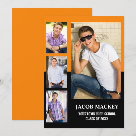 Afstuderen 4 Foto Collage Oranje Black Aankondiging (Voorkant / Achterkant)