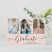 Afstuderen 4 Foto Collage Pink & Black Afstuderen Kaart (Staand voorkant)