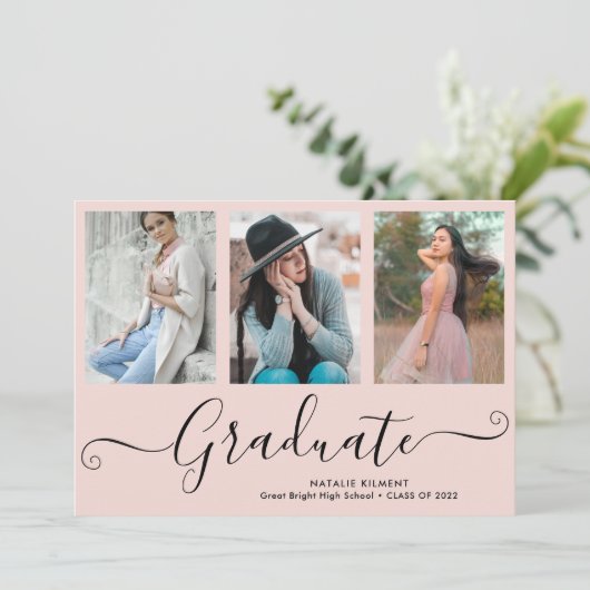 Afstuderen 4 Foto Collage Pink & Black Afstuderen Kaart (Staand voorkant)