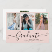 Afstuderen 4 Foto Collage Pink & Black Afstuderen Kaart (Voorkant / Achterkant)