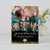 Afstuderen 4 Foto Echt Goud Folie Uitnodiging (Staand Voorkant)