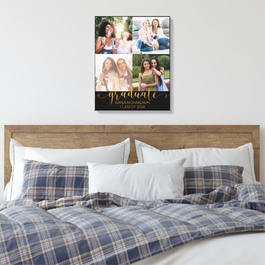 Afstuderen 4 Foto Grid Collage Black en Gold Canvas Afdruk (Insitu (Slaapkamer))