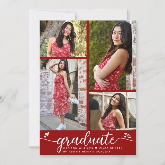 Afstuderen 4 Foto Modern Calligrafie Hartelijk roo Aankondiging (Voorkant)