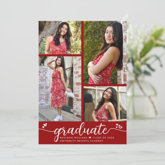 Afstuderen 4 Foto Modern Calligrafie Hartelijk roo Aankondiging (Staand voorkant)