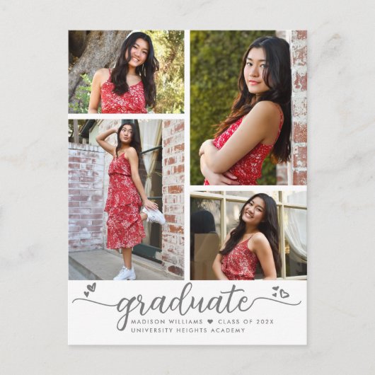 Afstuderen 4 Foto modern elegant script Uitnodiging Briefkaart (Voorkant)