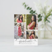 Afstuderen 4 Foto modern elegant script Uitnodiging Briefkaart (Staand voorkant)