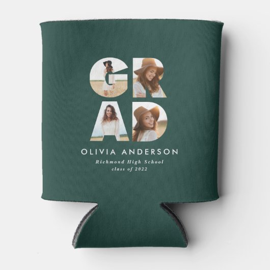 Afstuderen 4 foto modern gepersonaliseerd groen blikjeskoeler (Voorkant)