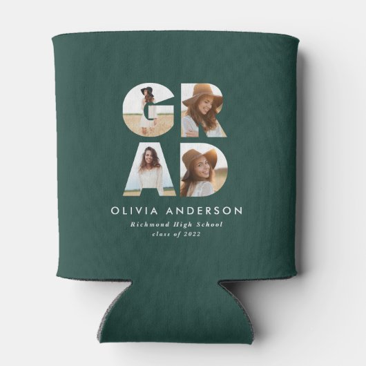 Afstuderen 4 foto modern gepersonaliseerd groen blikjeskoeler (Achterkant)