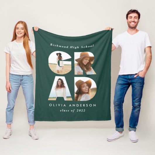 Afstuderen 4 foto modern gepersonaliseerd groen fleece deken (In situ)