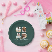 Afstuderen 4 foto modern gepersonaliseerd groen papieren bordje (Feest)