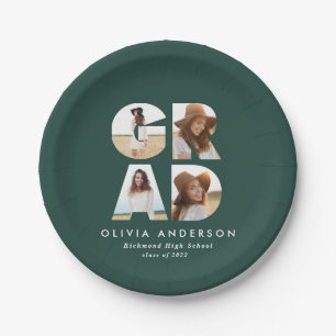 Afstuderen 4 foto modern gepersonaliseerd groen  papieren bordje