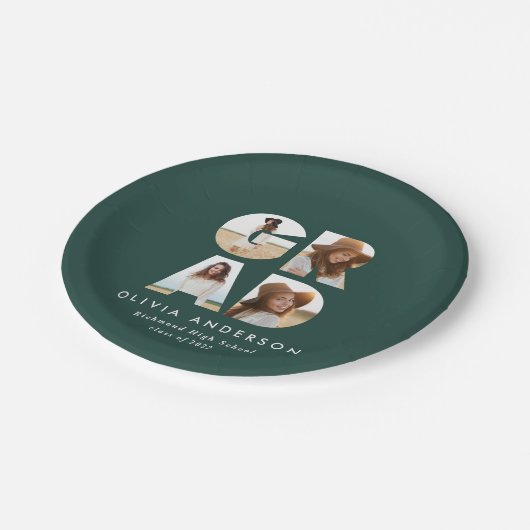 Afstuderen 4 foto modern gepersonaliseerd groen papieren bordje (Gekanteld)