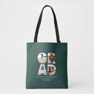 Afstuderen 4 foto modern gepersonaliseerd groen tote bag