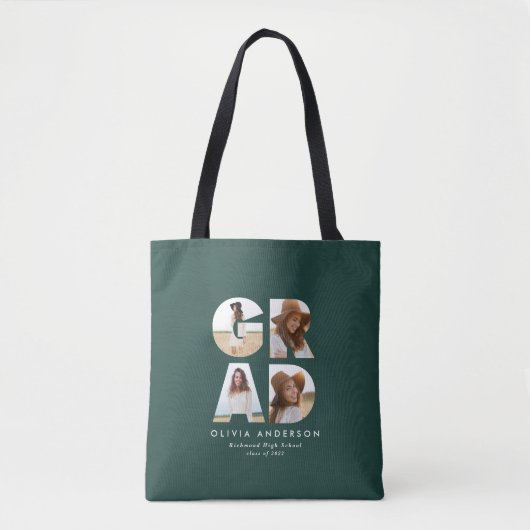 Afstuderen 4 foto modern gepersonaliseerd groen tote bag (Voorkant)
