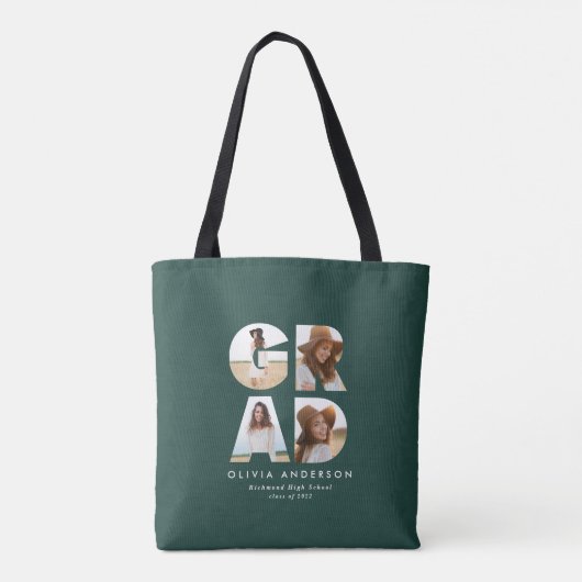Afstuderen 4 foto modern gepersonaliseerd groen tote bag (Achterkant)