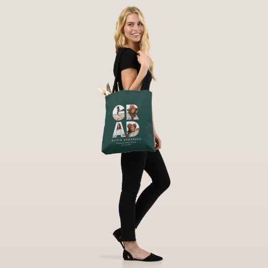 Afstuderen 4 foto modern gepersonaliseerd groen tote bag (Op model)