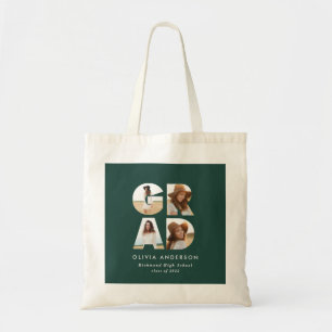 Afstuderen 4 foto modern gepersonaliseerd groen tote bag