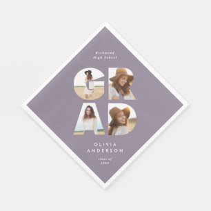 Afstuderen 4 foto modern gepersonaliseerd paars ch servet