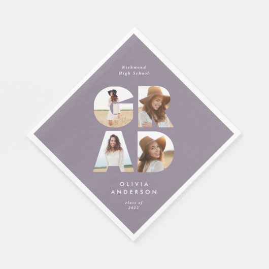 Afstuderen 4 foto modern gepersonaliseerd paars ch servet (Hoek)