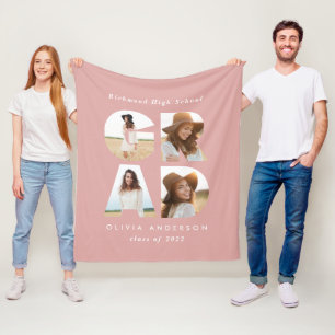 Afstuderen 4 foto modern gepersonaliseerd roze mei fleece deken