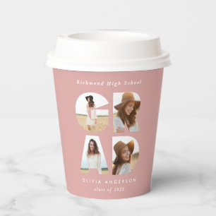 Afstuderen 4 foto modern gepersonaliseerd roze mei papieren bekers