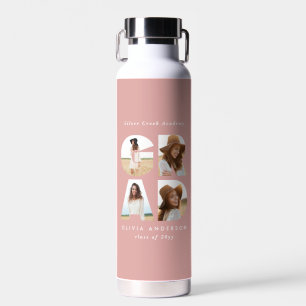 Afstuderen 4 foto modern gepersonaliseerd roze waterfles