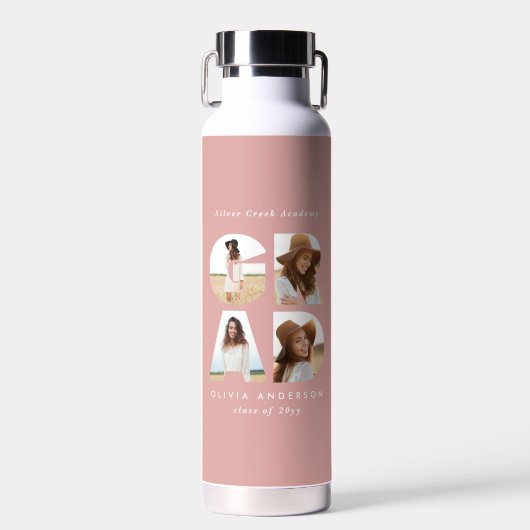 Afstuderen 4 foto modern gepersonaliseerd roze waterfles (Voorkant)