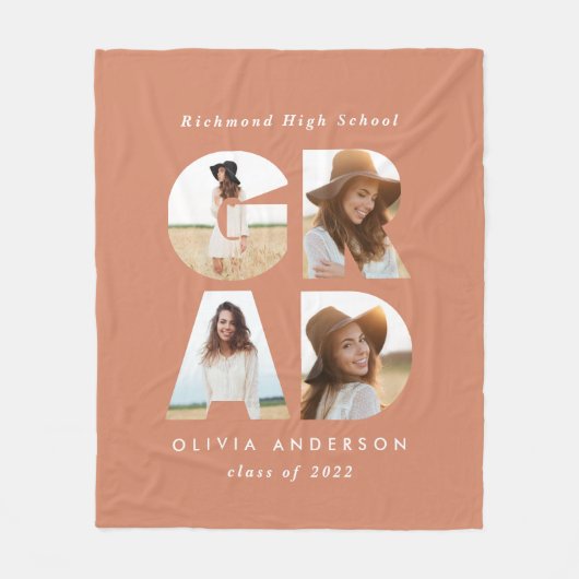 Afstuderen 4 foto modern gepersonaliseerd terracot fleece deken (Voorkant)