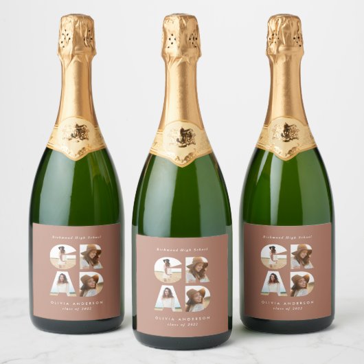 Afstuderen 4 foto modern gepersonaliseerd terracot sparkling wijnetiket (Flessen)