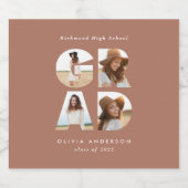 Afstuderen 4 foto modern gepersonaliseerd terracot sparkling wijnetiket (Enkel label)