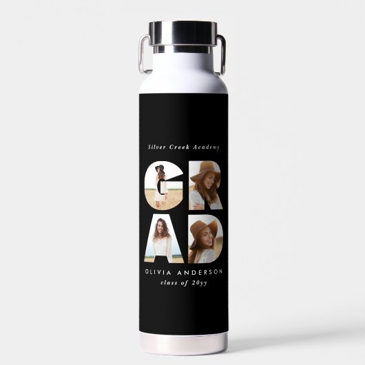 Afstuderen 4 foto modern gepersonaliseerd zwart waterfles (Voorkant)