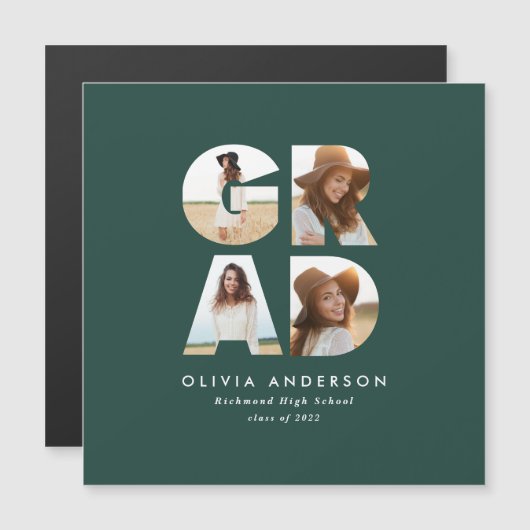 Afstuderen 4 foto moderne aankondiging groen (Voorkant / Achterkant)