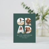 Afstuderen 4 foto moderne aankondiging groen briefkaart (Staand voorkant)