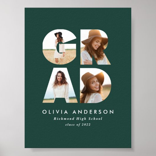 Afstuderen 4 foto moderne aankondiging groen poster (Voorkant)