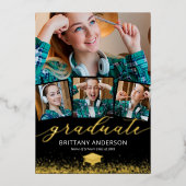 Afstuderen 4 Foto Real Gold Folie Uitnodiging (Voorkant)