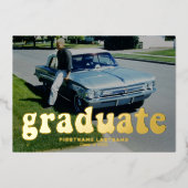 Afstuderen 4 Foto retro Funky Gold Party Folie Uitnodiging (Voorkant)