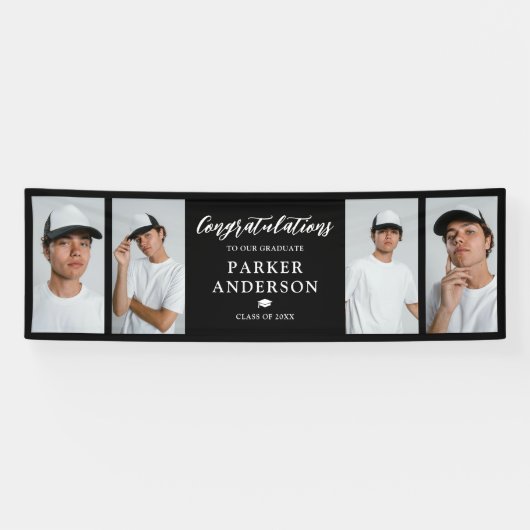 Afstuderen 4 Fotocollage Gefeliciteerd Spandoek (Horizontaal)