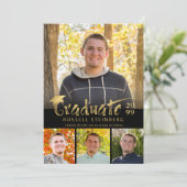 Afstuderen 4 Foto's Goud Hand Lettered Zwart Kaart (Staand voorkant)