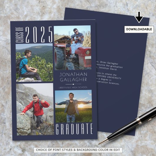Afstuderen 4 foto's marineblauw of uw kleur aankondiging