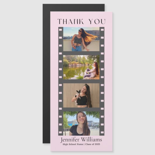 afstuderen 4 foto's stand dank u roze magneet magnetische uitnodiging (Voorkant / Achterkant)